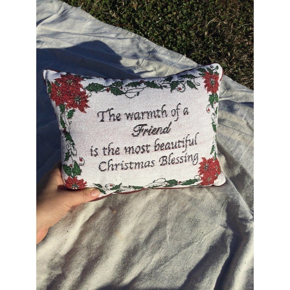 Tapestry accent pillow embroidered friend gift blessing Christmas white red